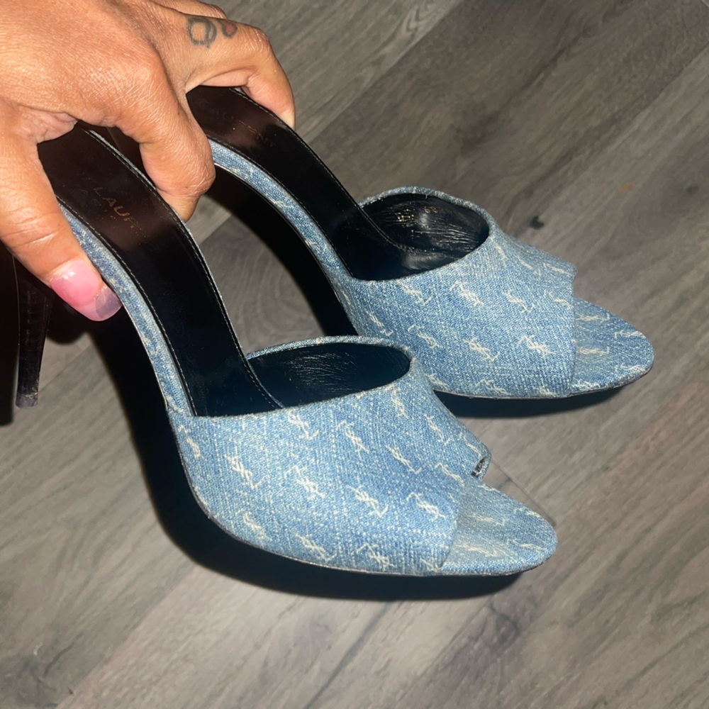Ysl Logo denim mule